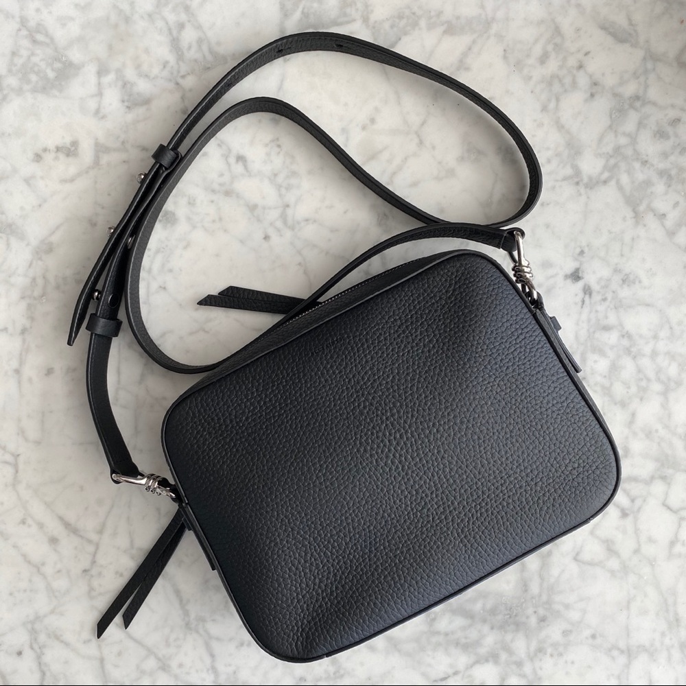 ALLSAINTS captain lea black leather crossbody bag